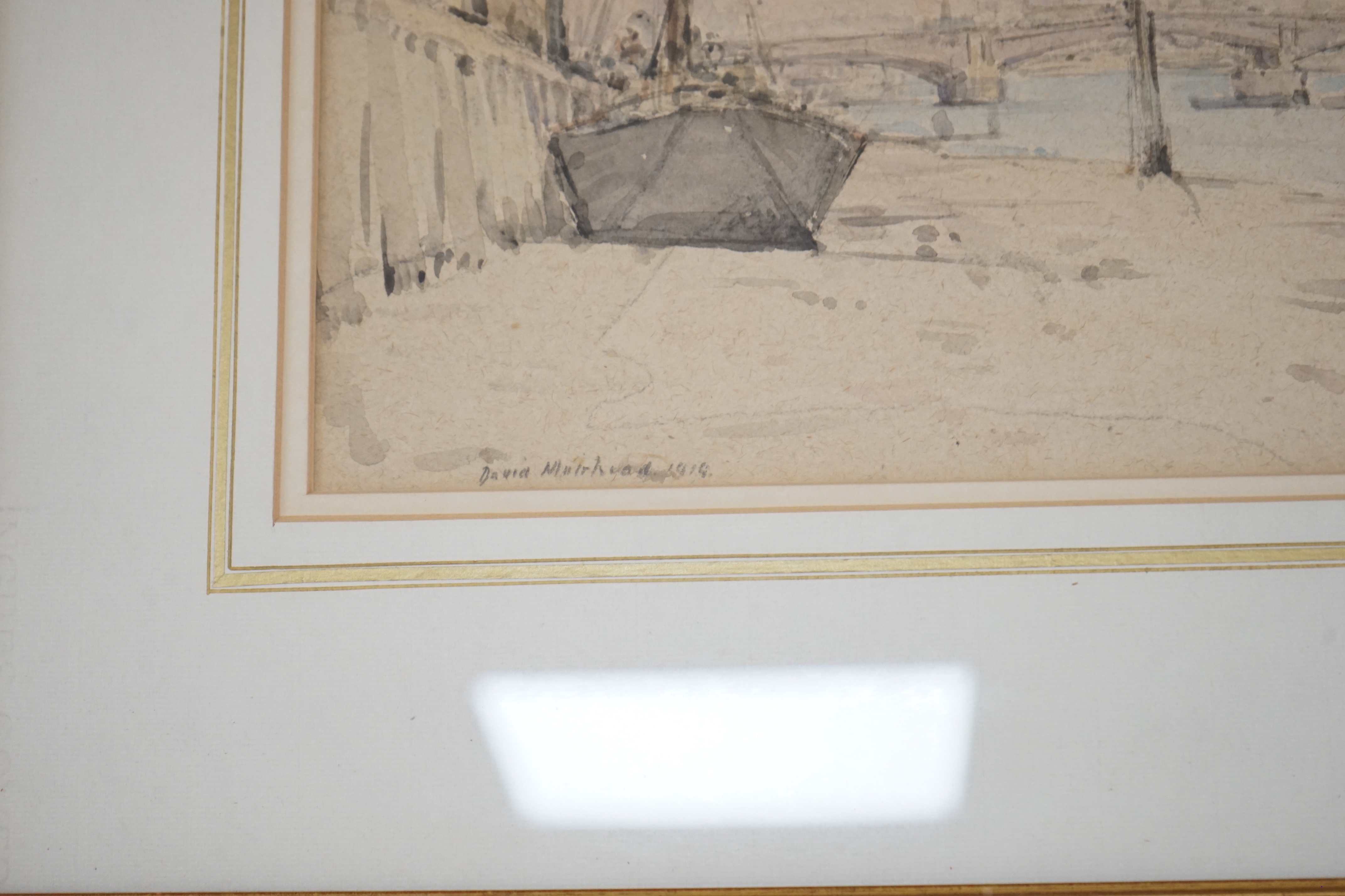 David Muirhead, ARA, (1876-1930), watercolour, Waterloo Bridge, signed and dated 1919, exhibition gallery label verso, 26 x 37cm